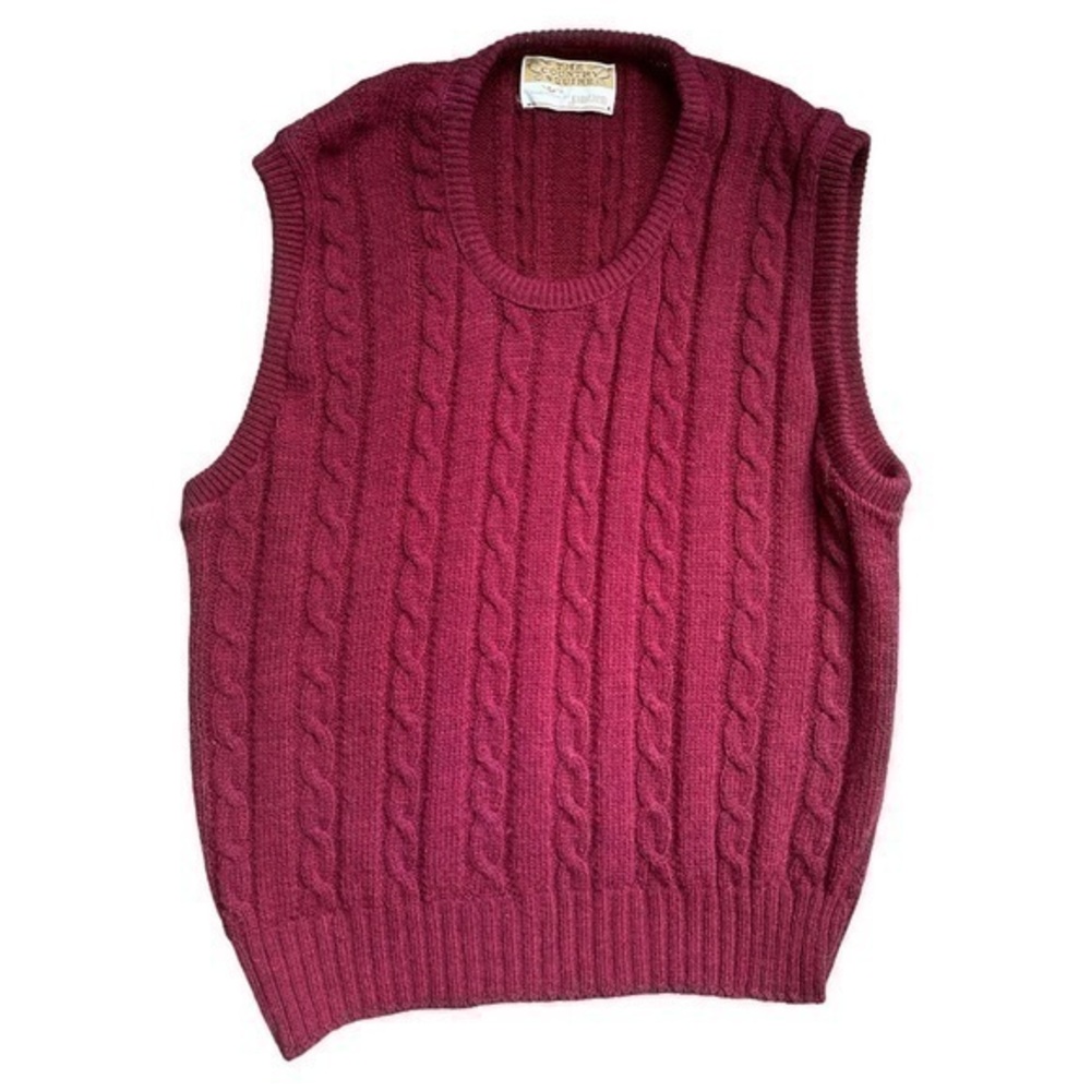The Country Squire Jantzen, vtg size med (see measure.) burgundy sleeveless vest
